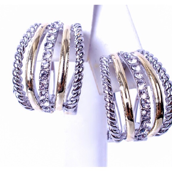 Jewelry - TWO TONE HUGGY 3/4” EARRINGS  WITH PAVE CRYSTALS